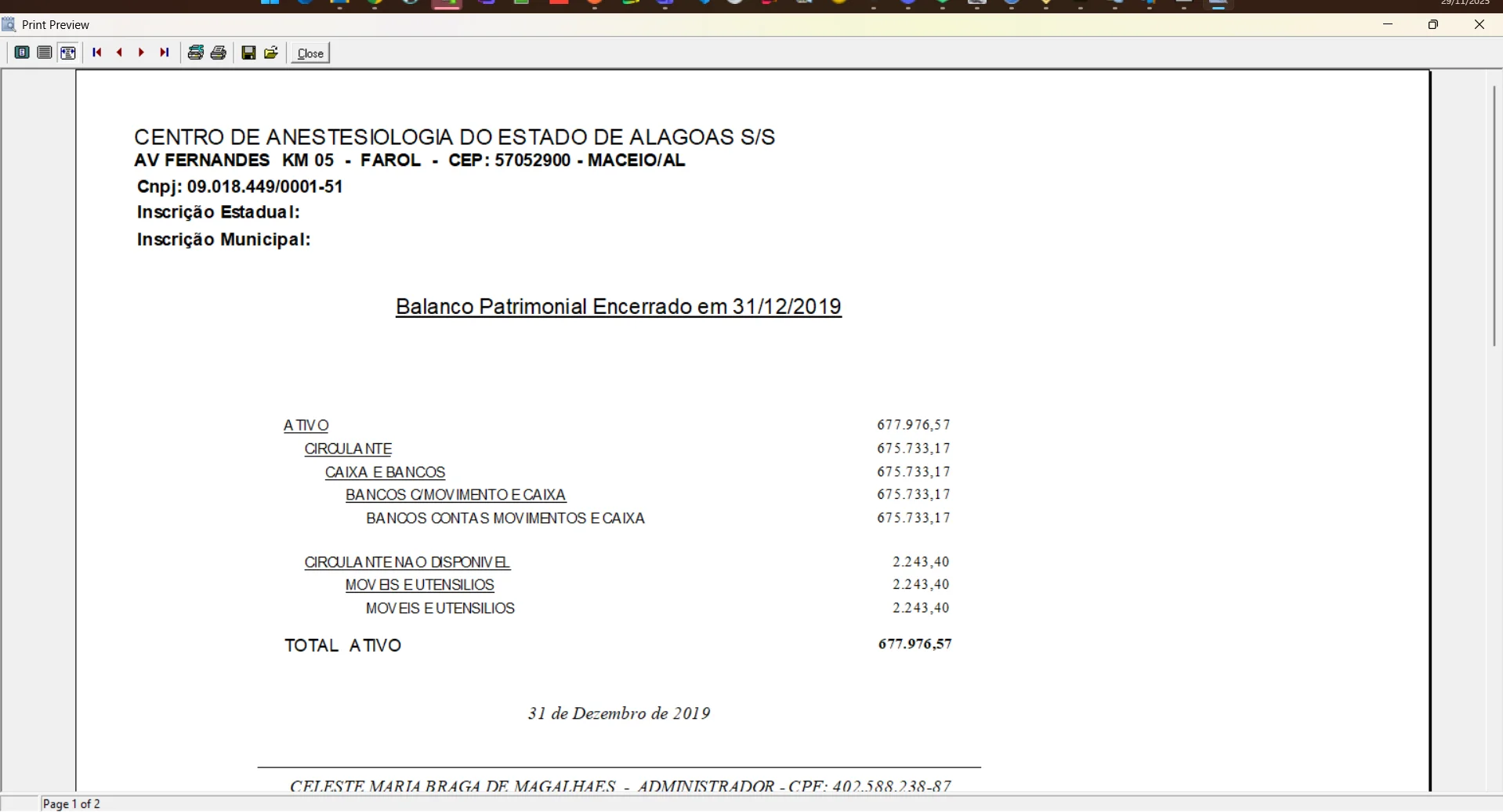 Tela de Balanço Patrimonial