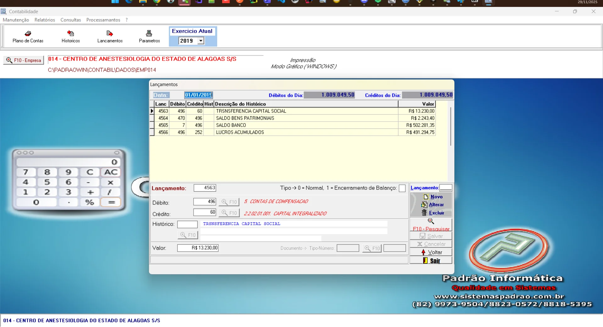 Tela de Lançamentos Contábeis