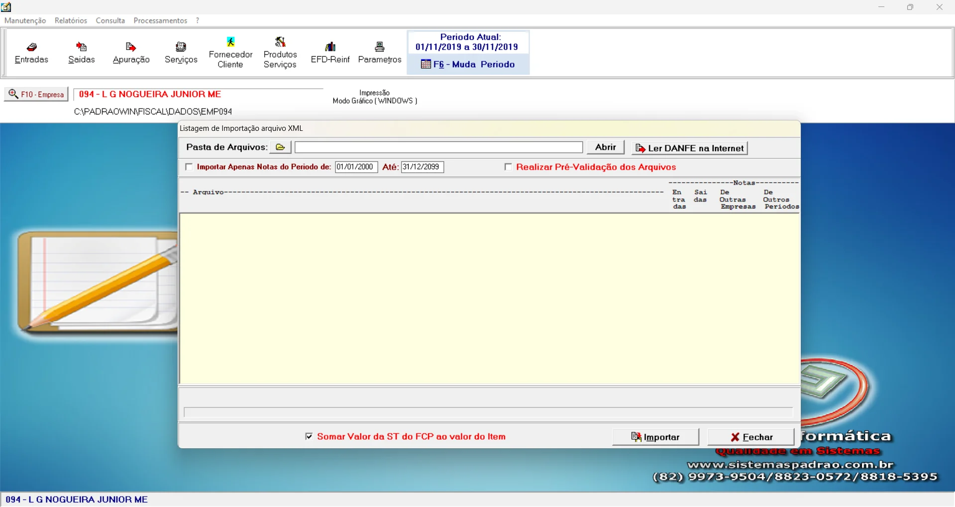 Tela de Importação de NF-e